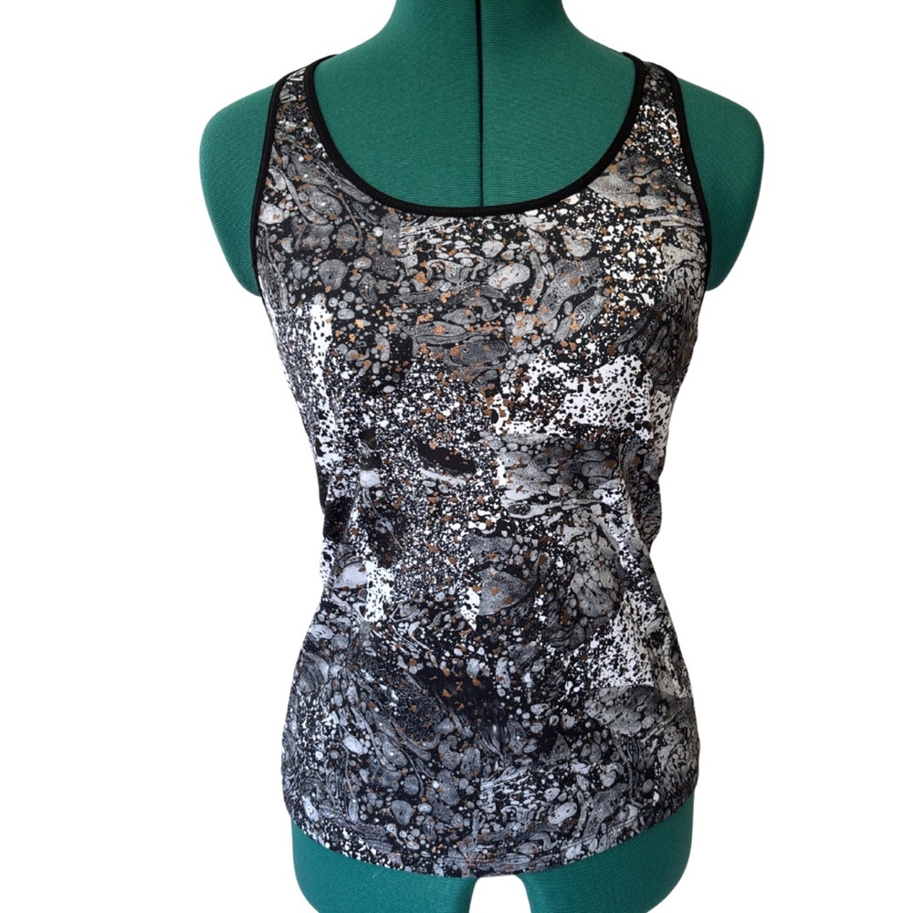 Fabletics Athletic Monochrome Metallic Shimmer Marble Tank Top size Small